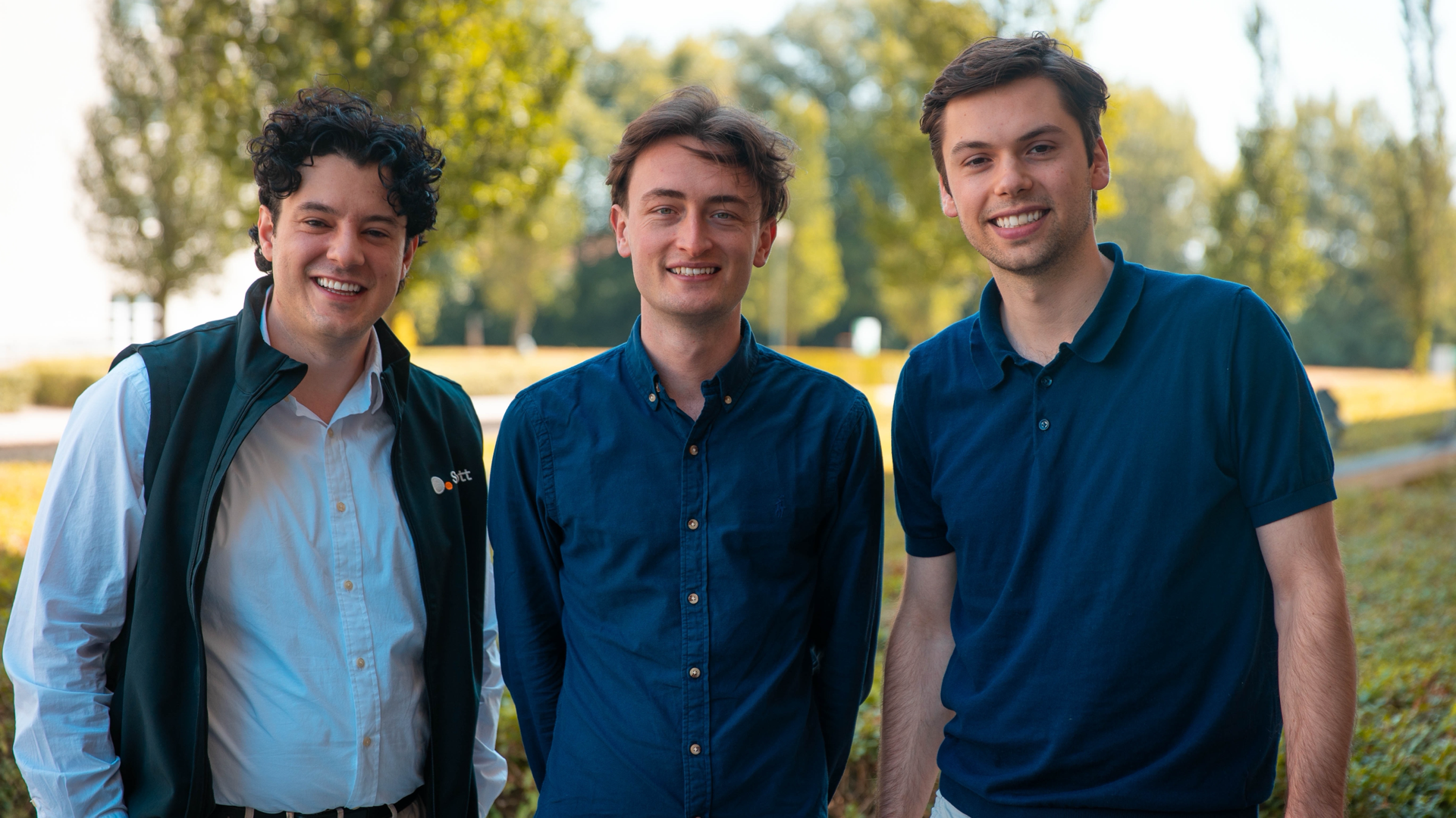 Spott co-founders Lander Degreve, Samuel Smeys and Manu Vanderveeren standing outdoors