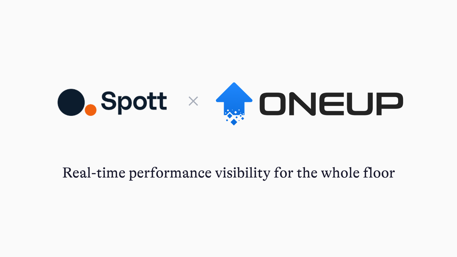 Spott and OneUp Sales logos with the line Real-time performance visibility for the whole floor