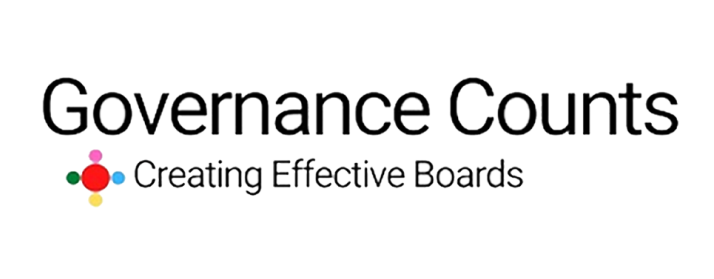 Logo with text 'Governance Counts Creating Effective Boards' and a colorful circular icon with four dots.