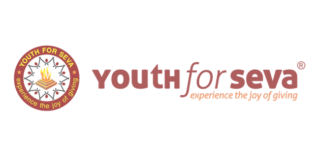 Youth for Seva logo with circular emblem and slogan 'experience the joy of giving'.