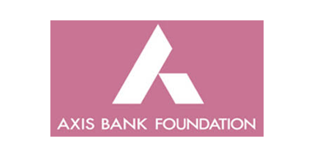 Axis Bank Foundation logo with stylized letter A above the foundation name on a maroon background.