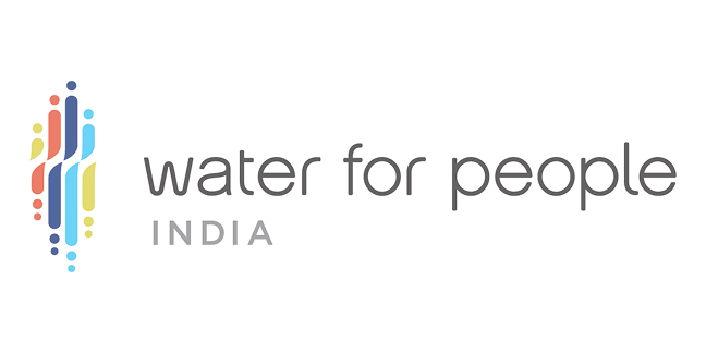 Water for People India logo with colorful abstract human figures on the left and text on the right.