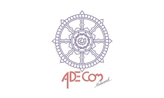 Logo with a circular, intricate geometric design above the red text 'ADECom' and the word 'Network' in script below.