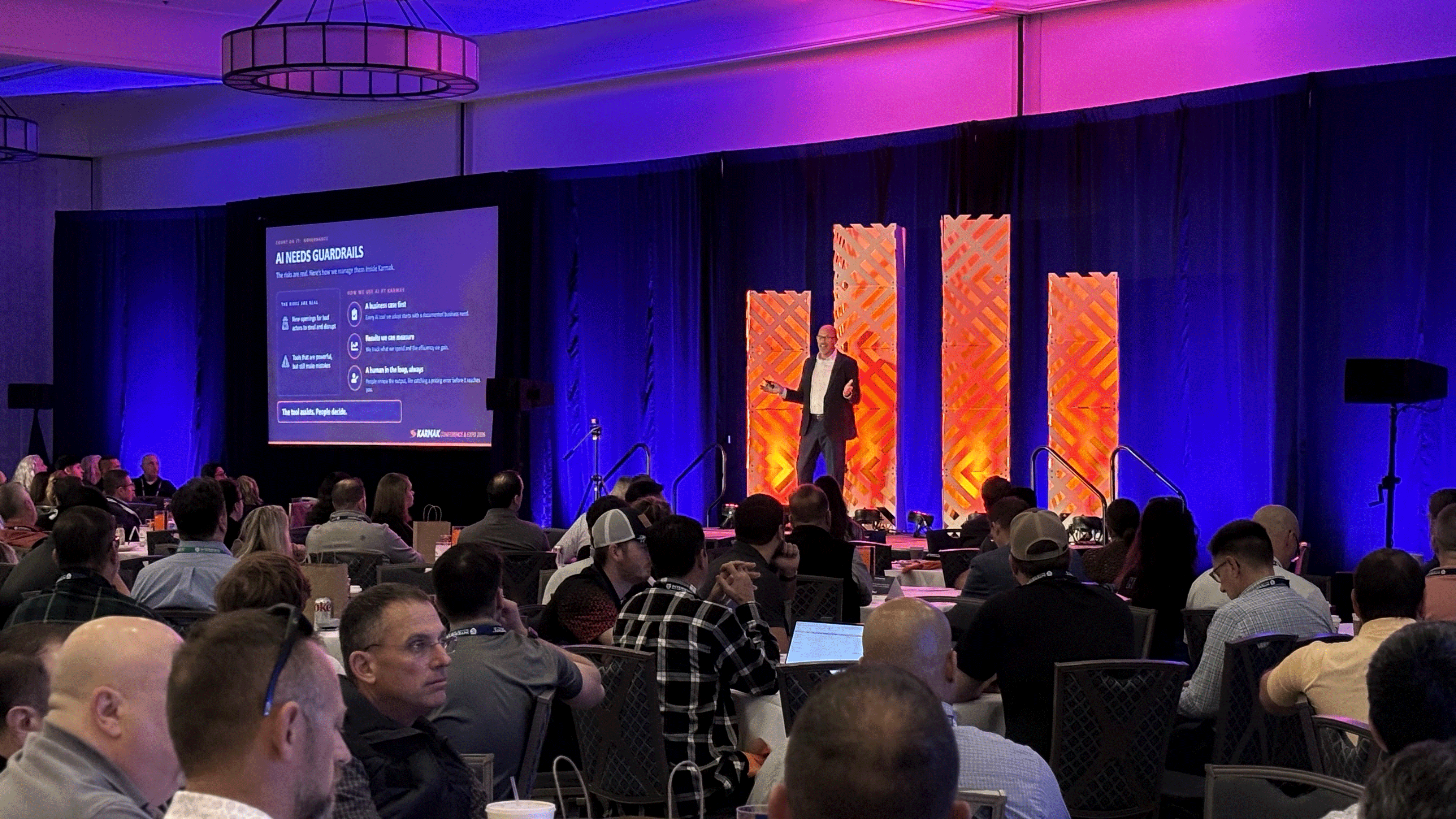 Karmak President and CEO Jim Allen discussing AI guardrails during the Opening Session