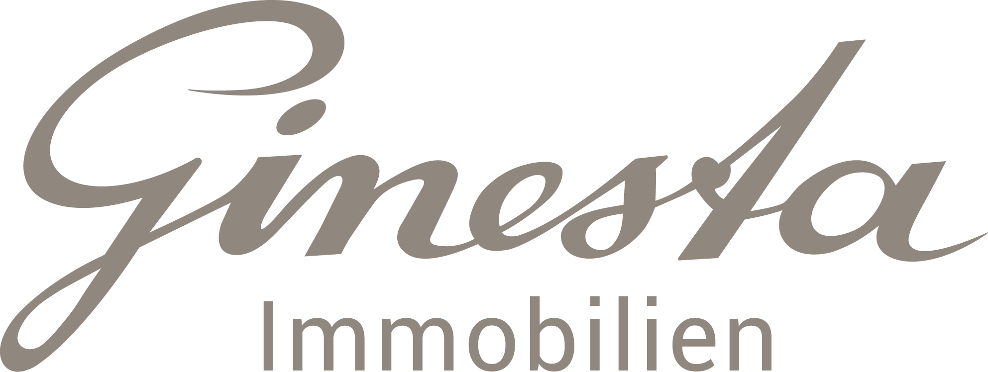 Firmenlogo von Ginesla Immobilien in taupefarbenen, kursiven Buchstaben.