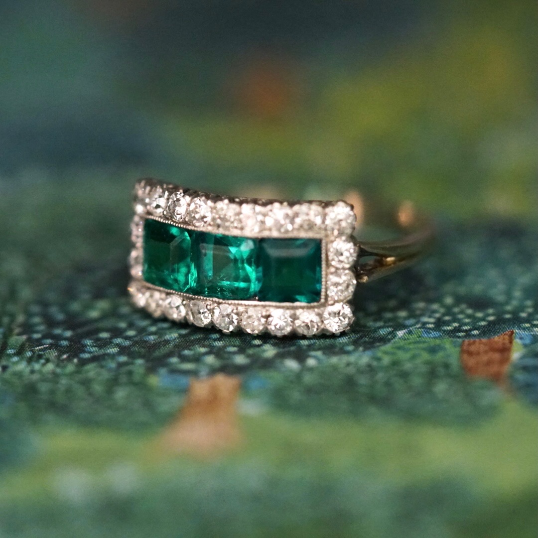 Art Deco Emerald and Diamond  Ring
