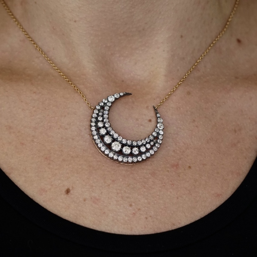 1880 Crescent moon diamond pendant 
