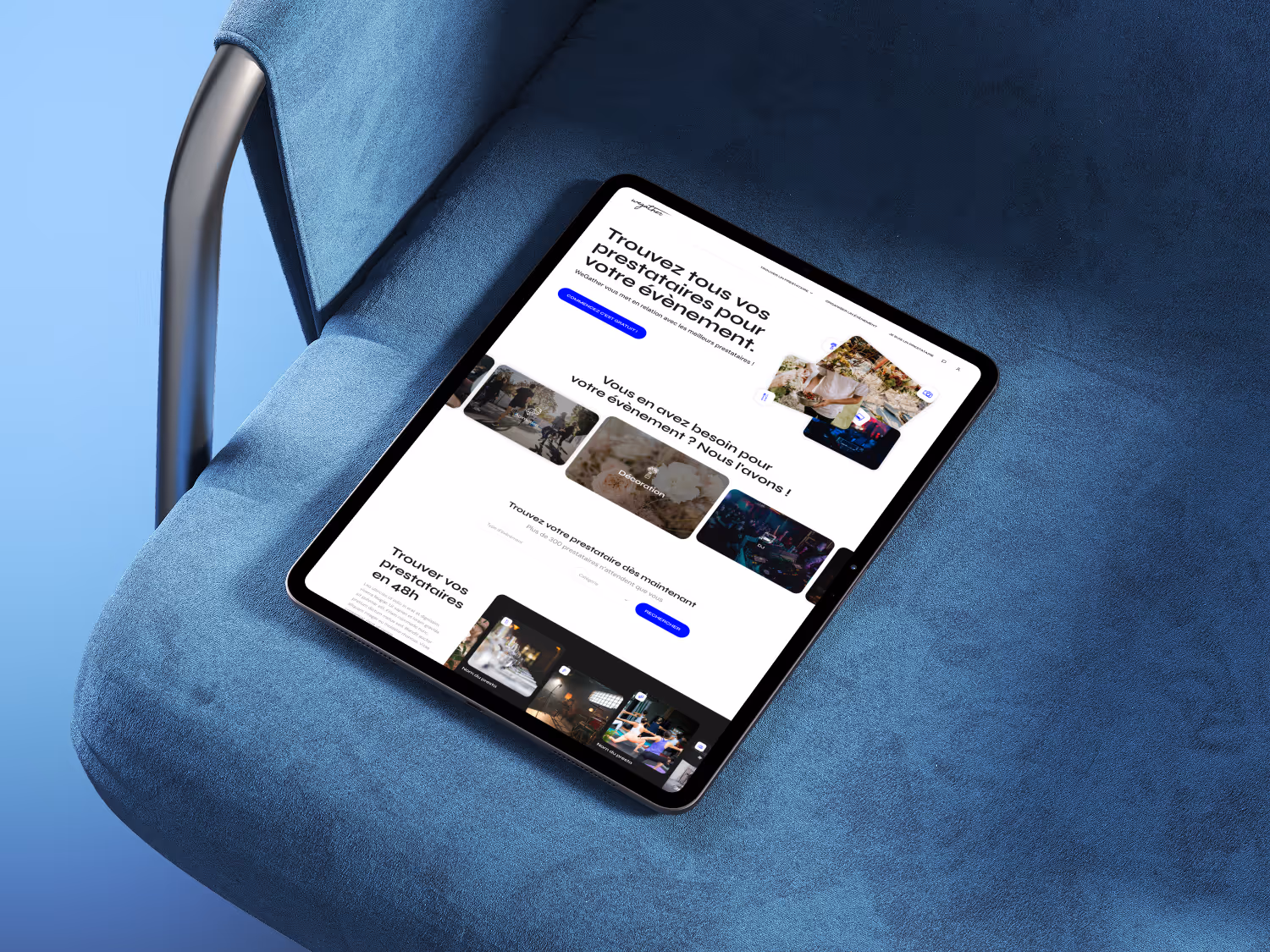 Web app created by Clustr Studio for Wegather, showcasing the landing page on an ipad