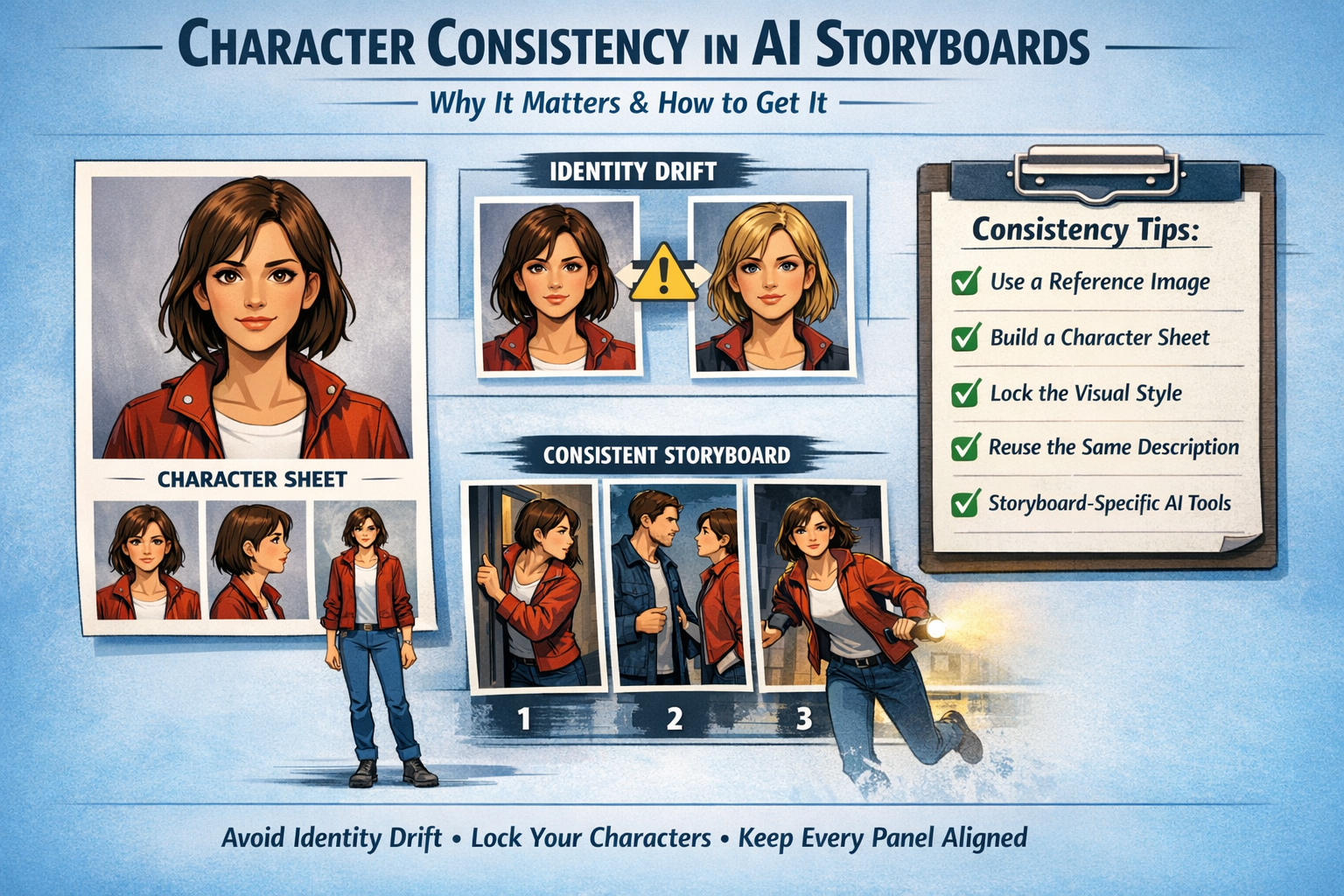 Character consistency is the biggest challenge in AI storyboards. Learn what causes identity drift and how to keep characters locked across every panel.