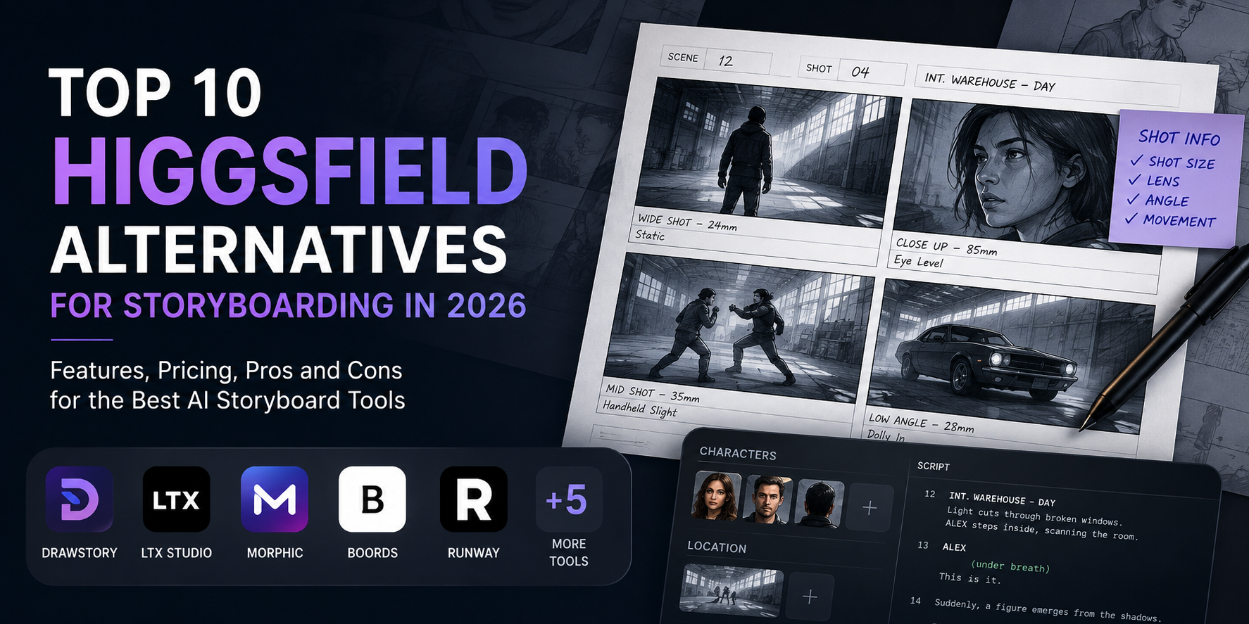 Compare 10 higgsfield alternatives for storyboarding. Features, pricing, pros and cons for each tool, from AI script-to-storyboard generators to full production suites.