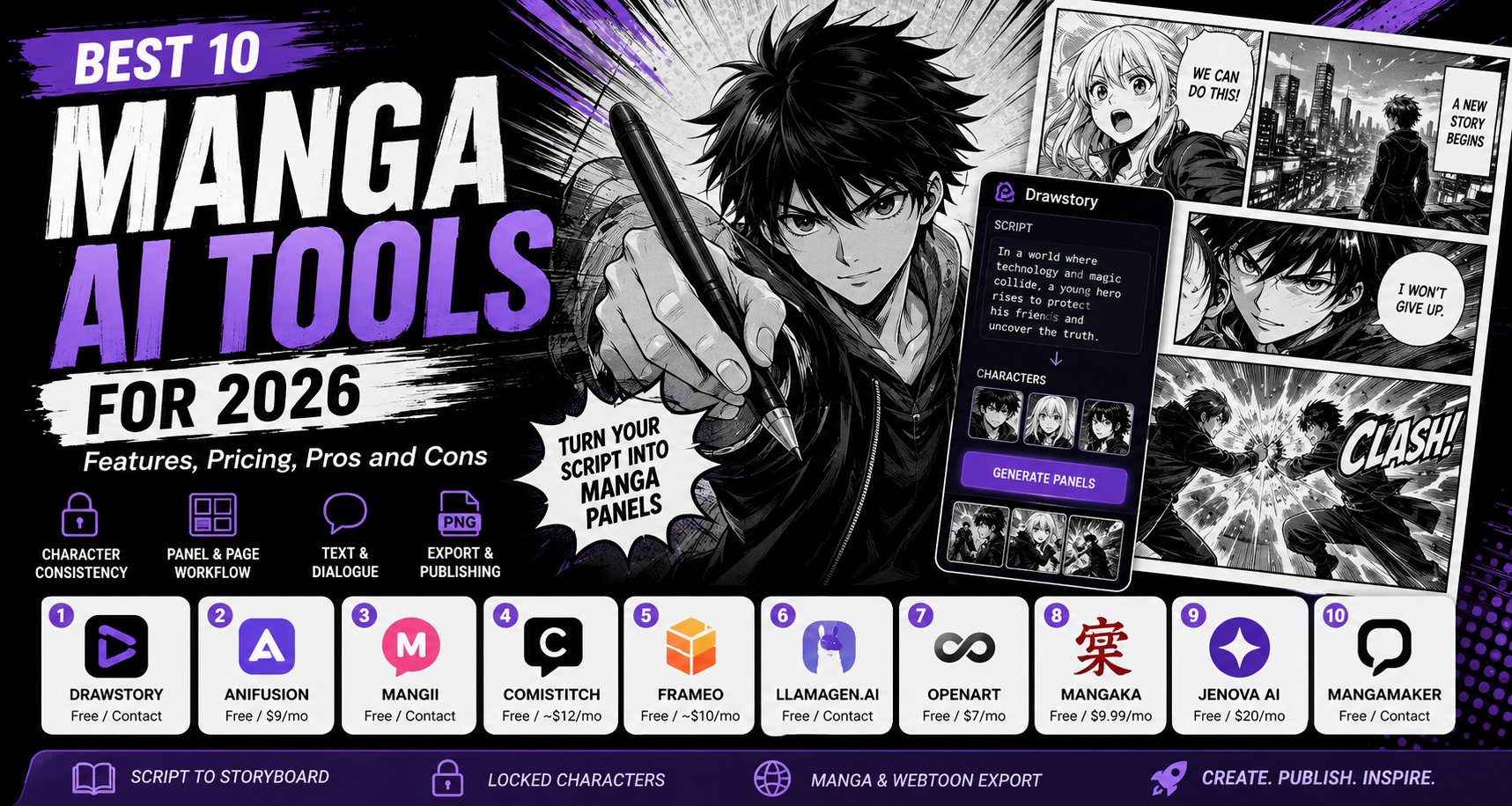 Compare the 10 best manga AI tools for 2026. Side-by-side features, pricing, pros, and cons for every creator level. Find your perfect manga generator.