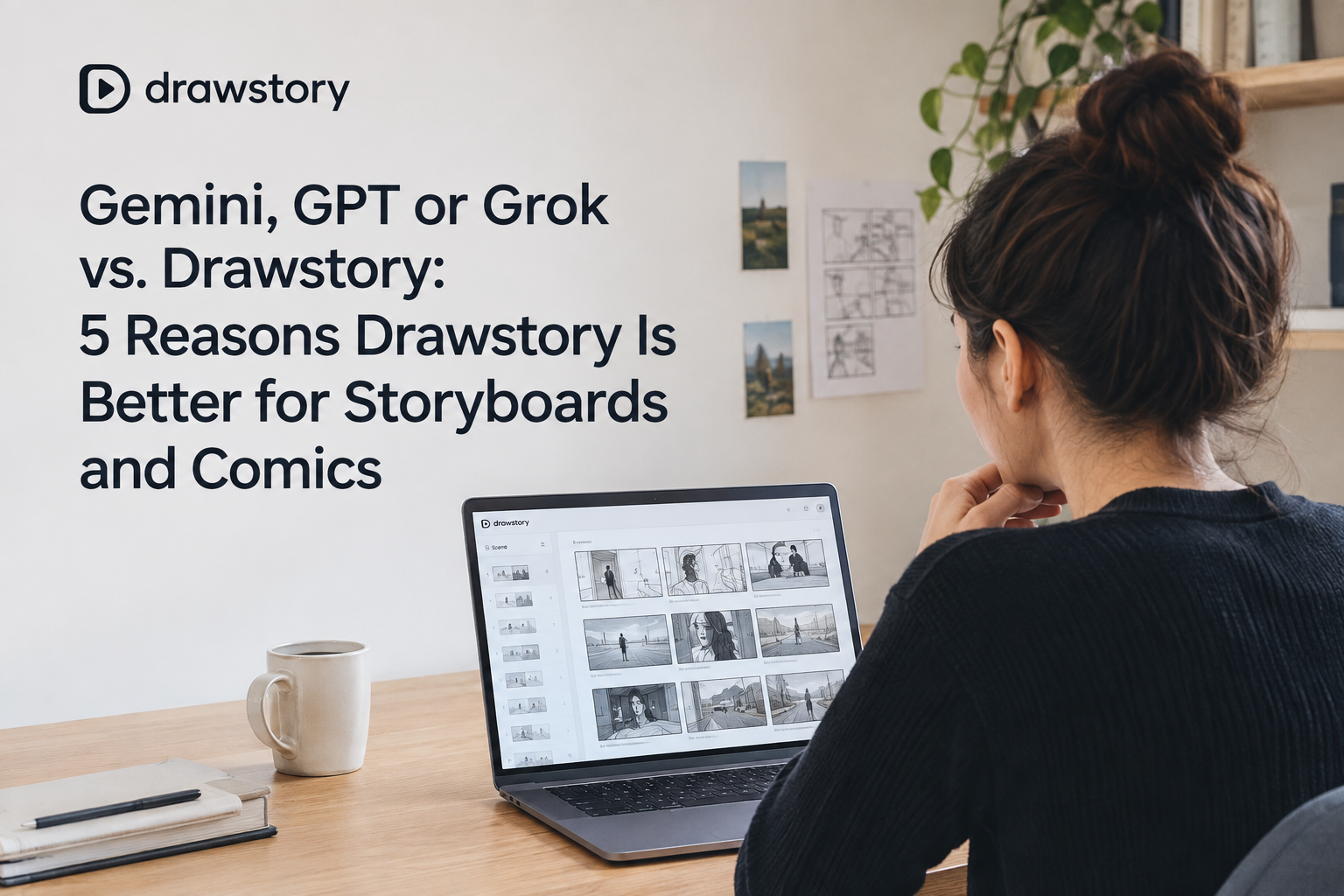 Compare Gemini, GPT, Grok, and Drawstory for storyboards and comics. See how they differ in workflow, character consistency, scenes, shots, and project organization.