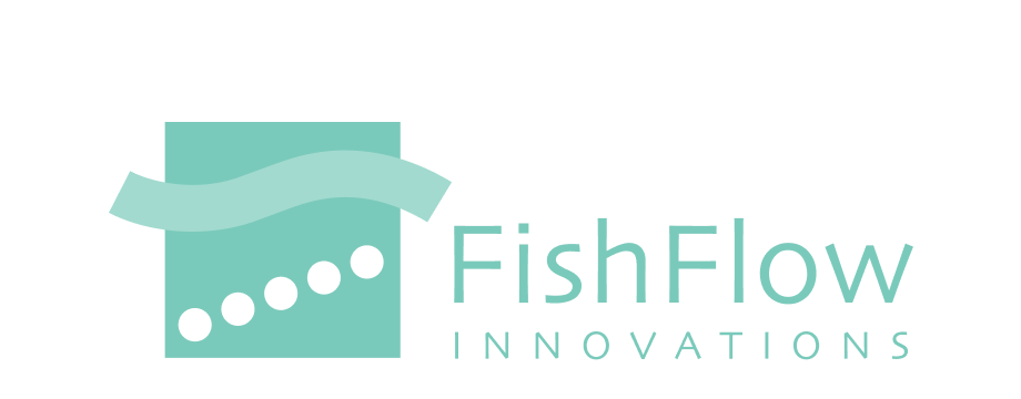 FishFlow Innovations-logo met golvende lijn boven een rechthoek en stippen.