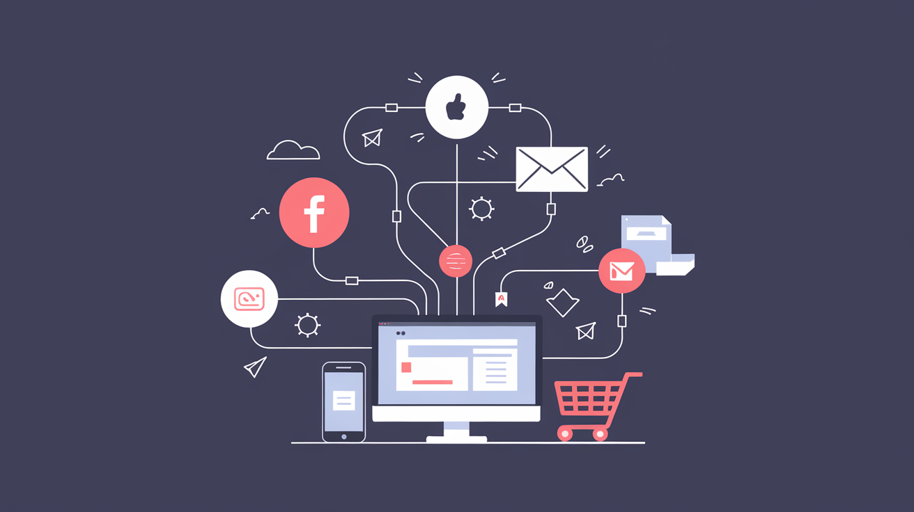 Diagram showing interconnected marketing channels forming a unified omnichannel ecommerce strategy