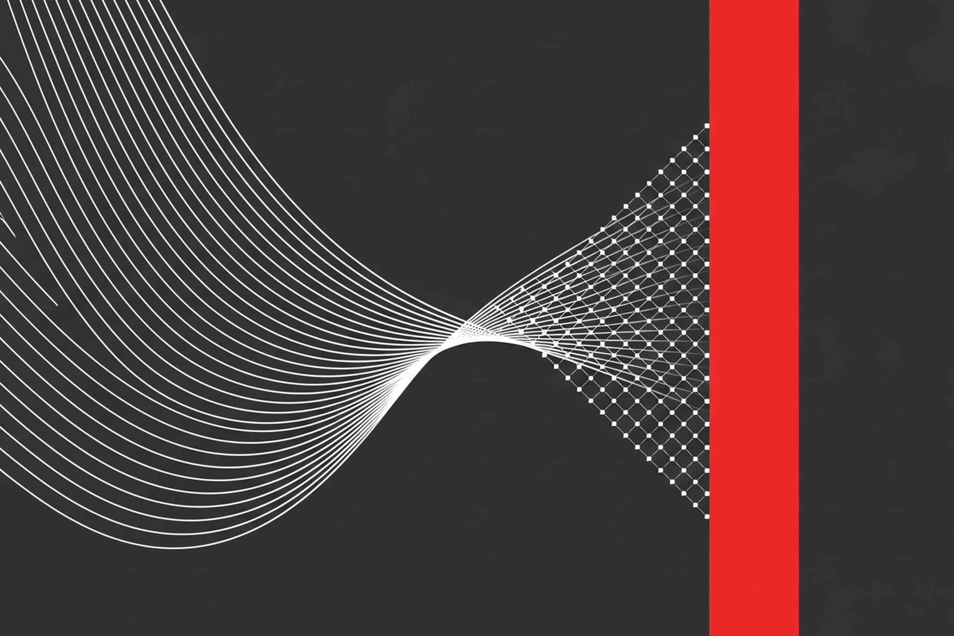 Abstract flat geometric illustration of overlapping wave shapes and data grid on a dark charcoal background representing web analytics