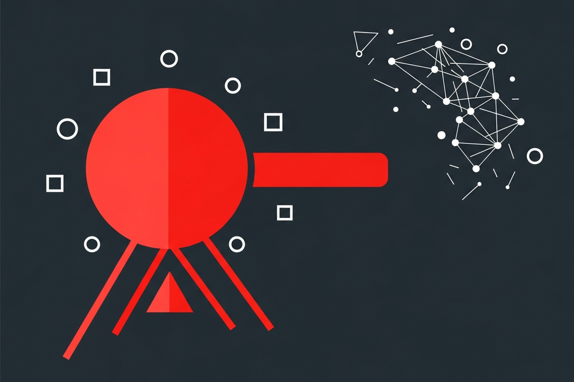 Abstract geometric diagram representing search engine marketing agency evaluation framework with connected nodes and upward trending chart shapes