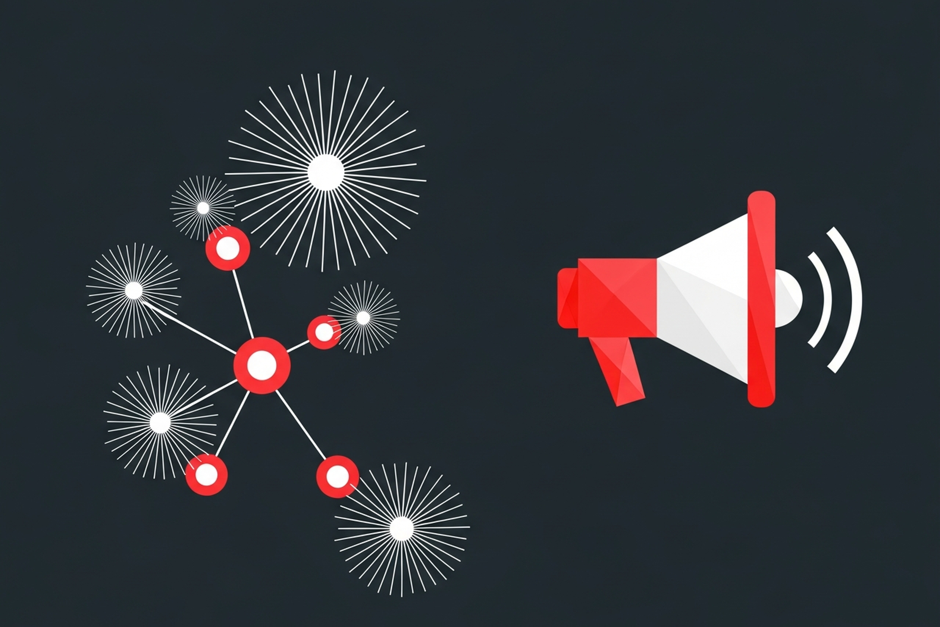Abstract geometric shapes representing SaaS brand awareness and marketing channels radiating outward