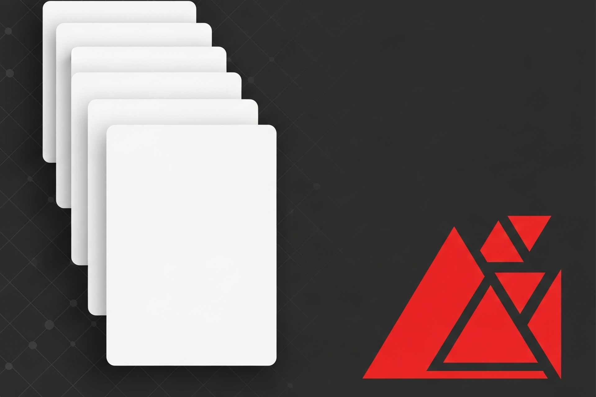 Abstract flat geometric illustration representing Shopify ecommerce development with overlapping white card shapes on dark background