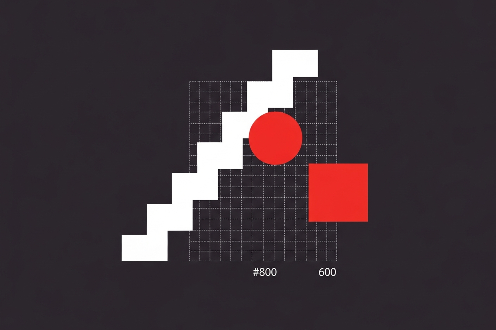 Abstract flat geometric illustration representing small business SEO growth with stepped line graph and geometric accents on dark background