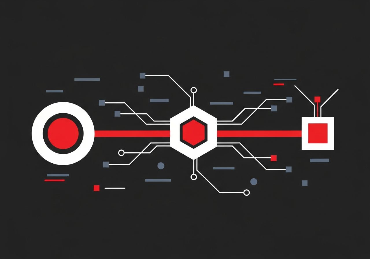 Flat design illustration of a B2B lead generation funnel with account-based marketing icons and pipeline metrics on a dark charcoal background with red accents