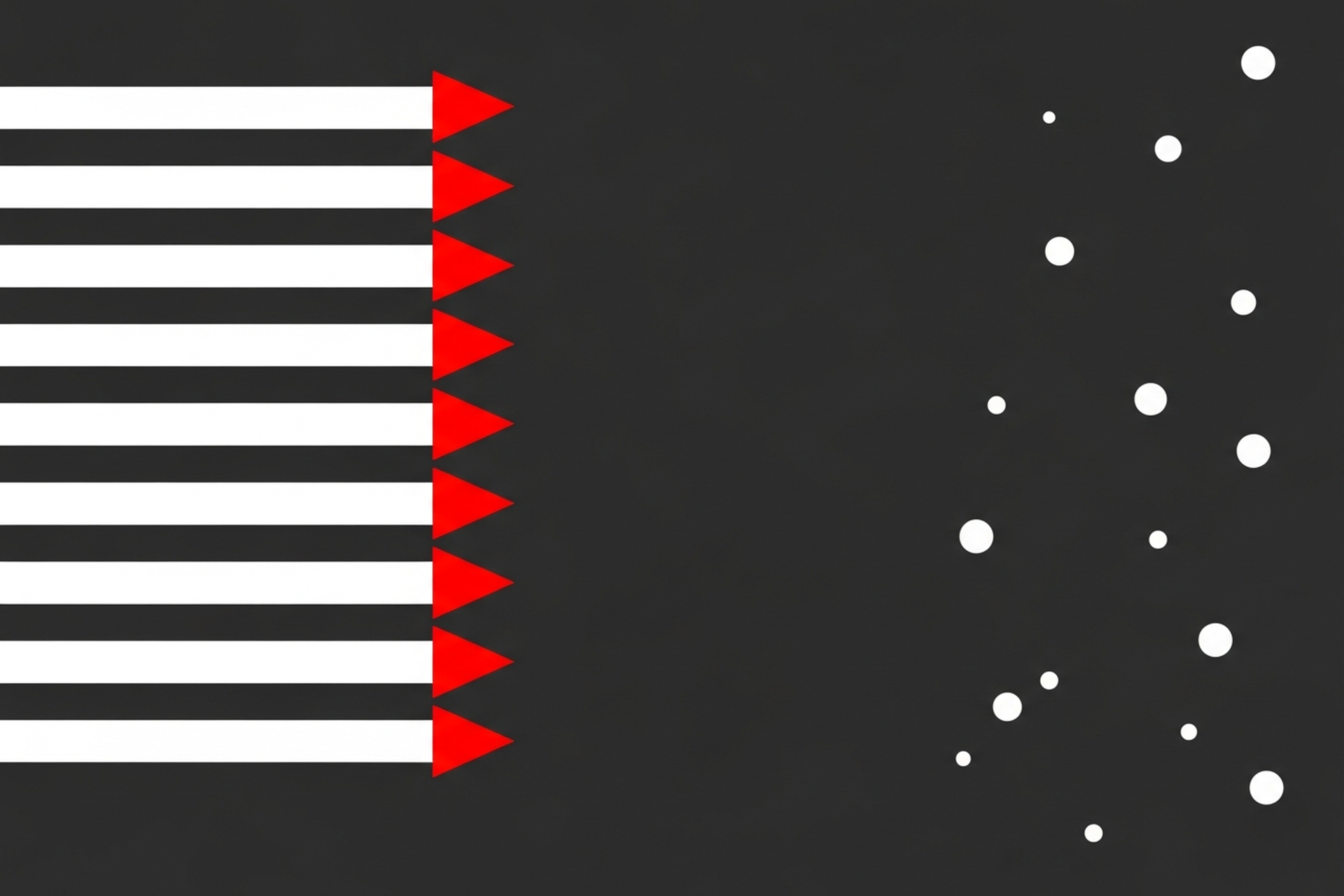 Abstract flat geometric illustration showing search result lines with red triangles indicating ad placement on a dark background