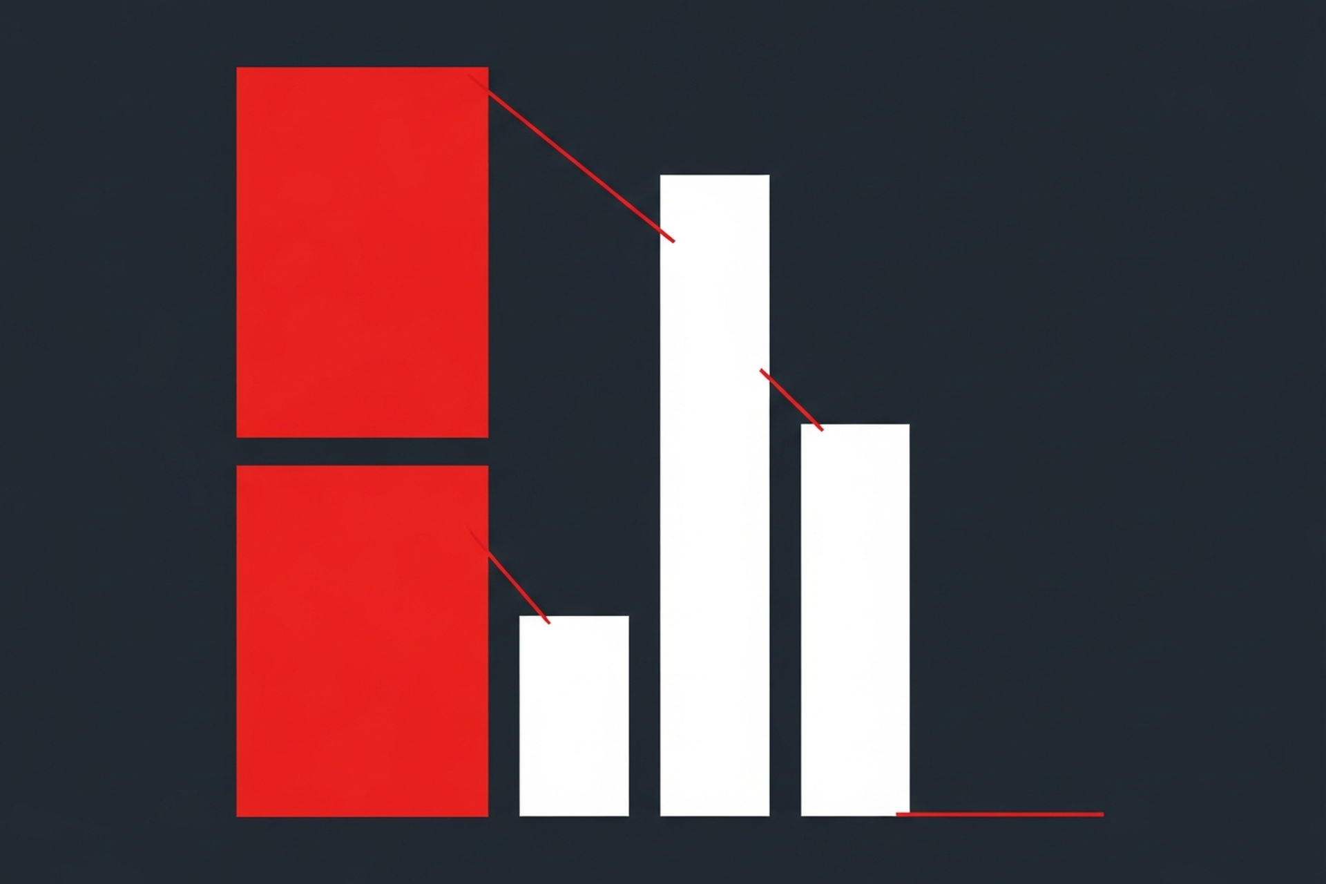 Flat design illustration of a pay-per-click cursor icon and upward trending bar charts on a dark charcoal background with red accents