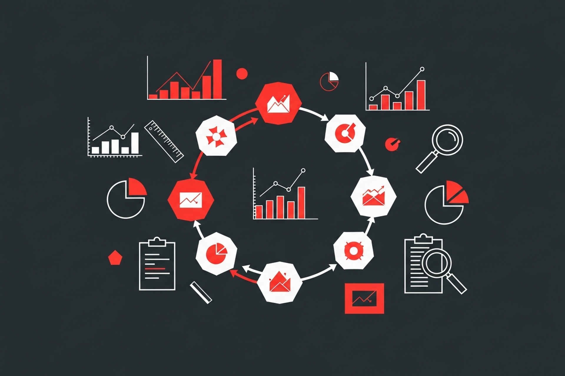 Abstract geometric diagram representing Google Analytics 4 data flow and reporting structure
