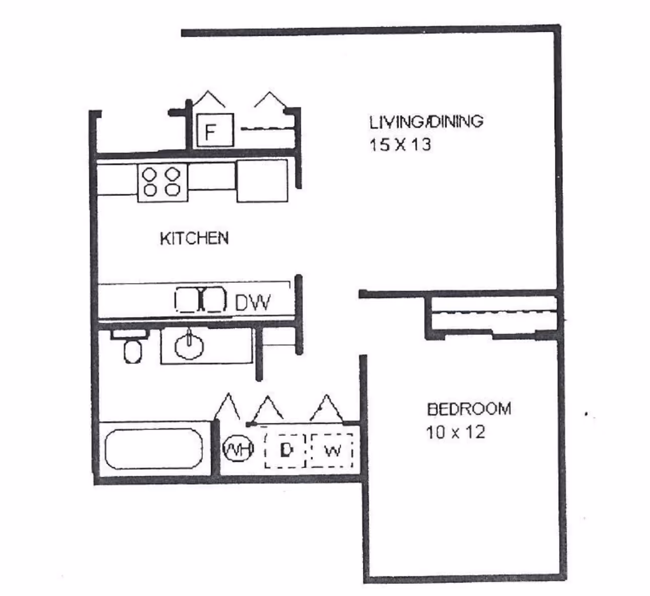1x1 floor plan layout