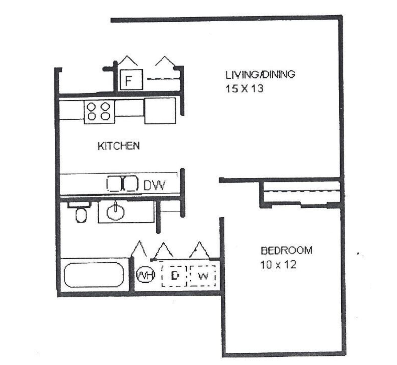 1x1 floor plan layout