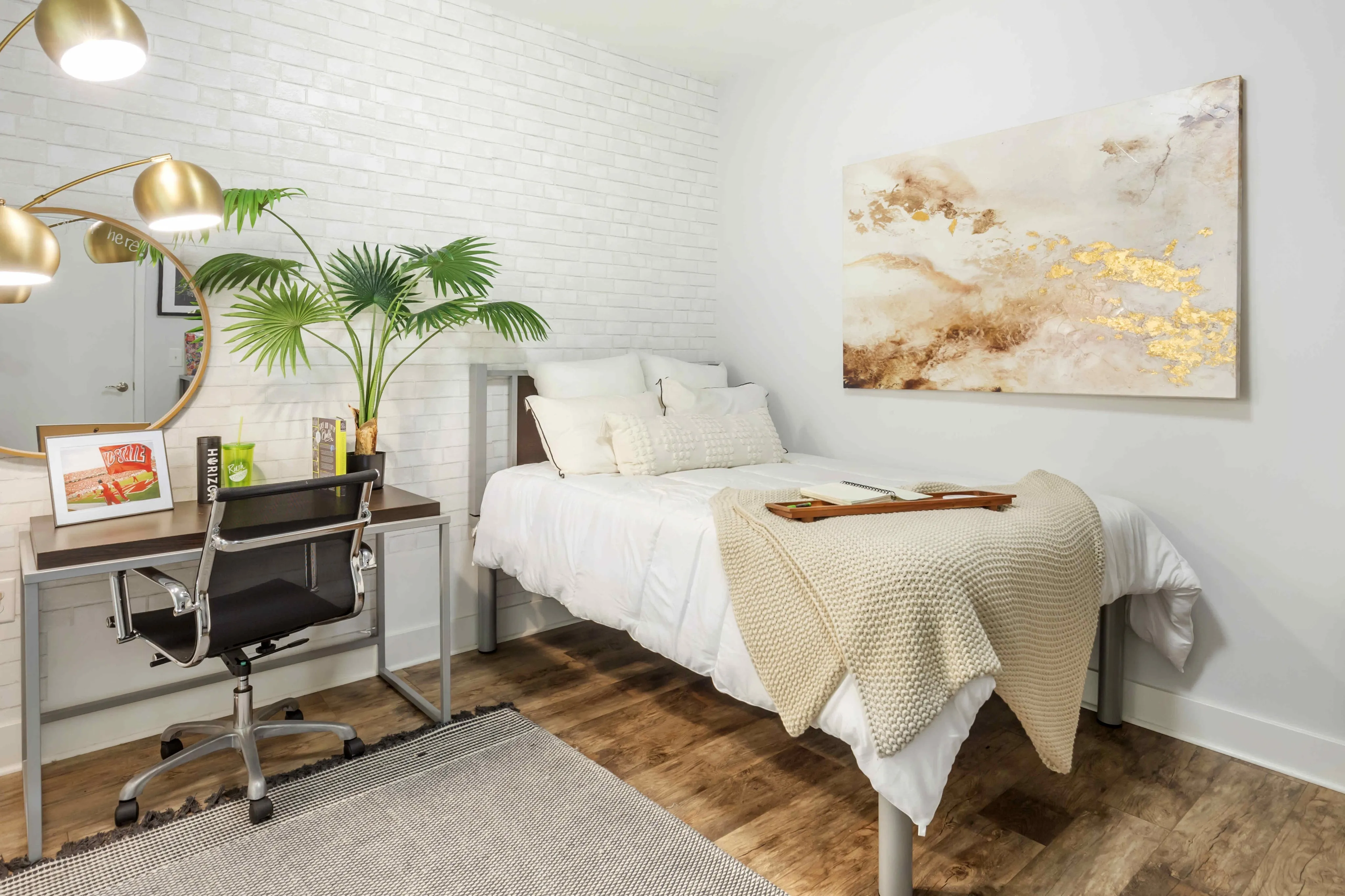 Bedroom with bed and desk with chair