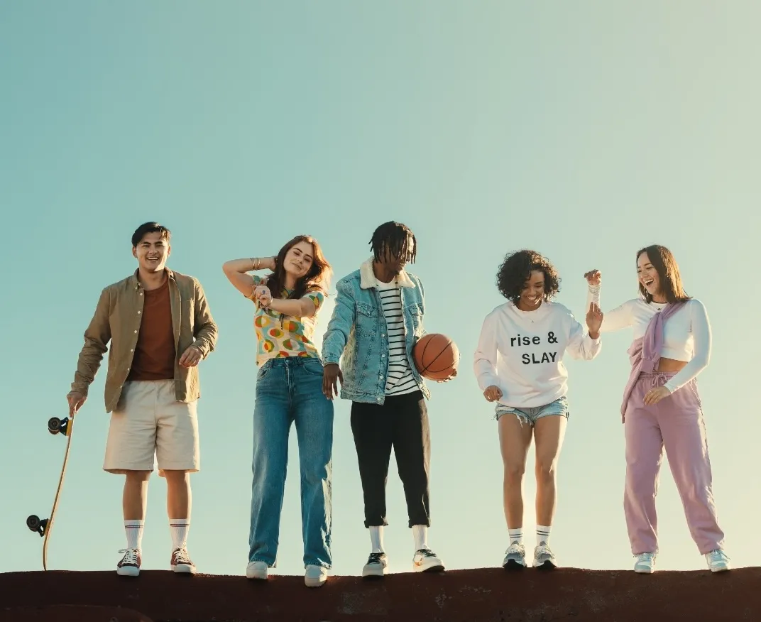 college students posing for picture stock image