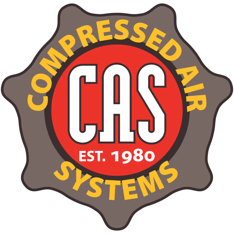 CAS Compressed Air Systems logo with EST. 1980 in a gear-shaped emblem.