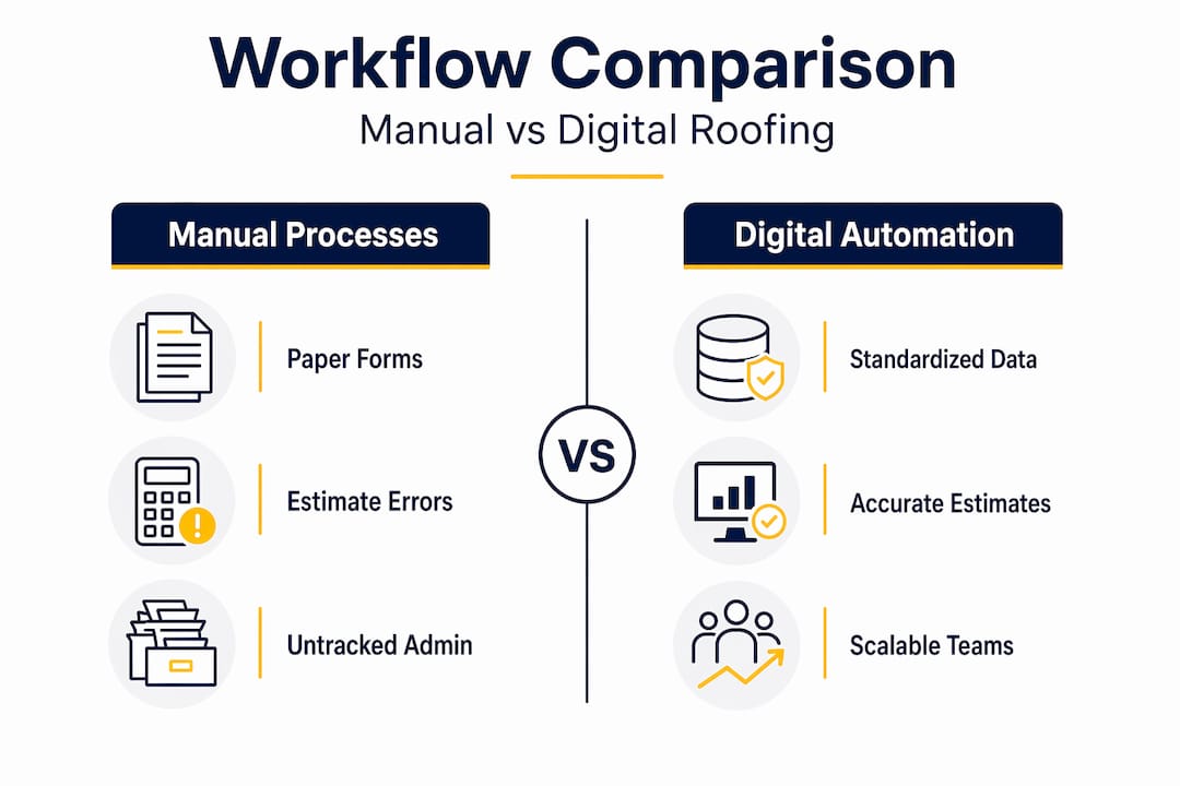 Infographic comparing manual and digital roofing workflows