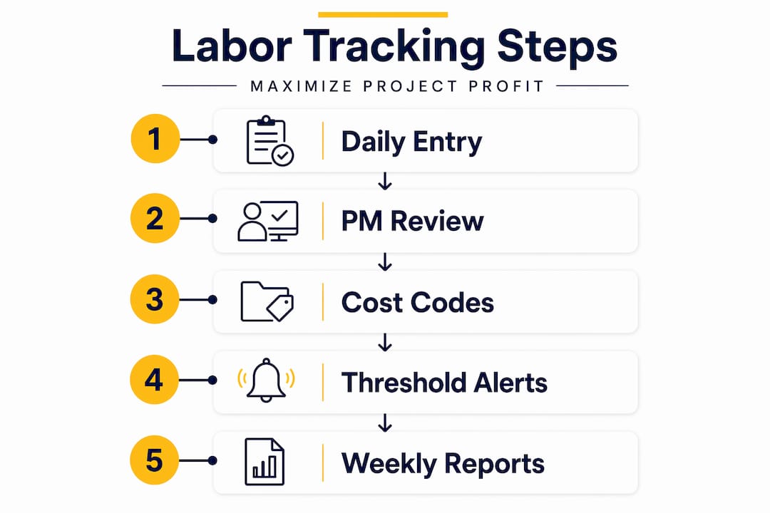 Infographic showing five labor tracking steps