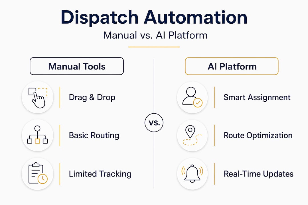 Infographic comparing manual and AI dispatch platforms