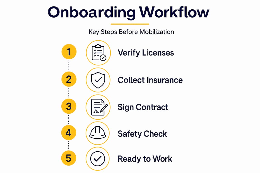 Infographic showing onboarding steps for subcontractors
