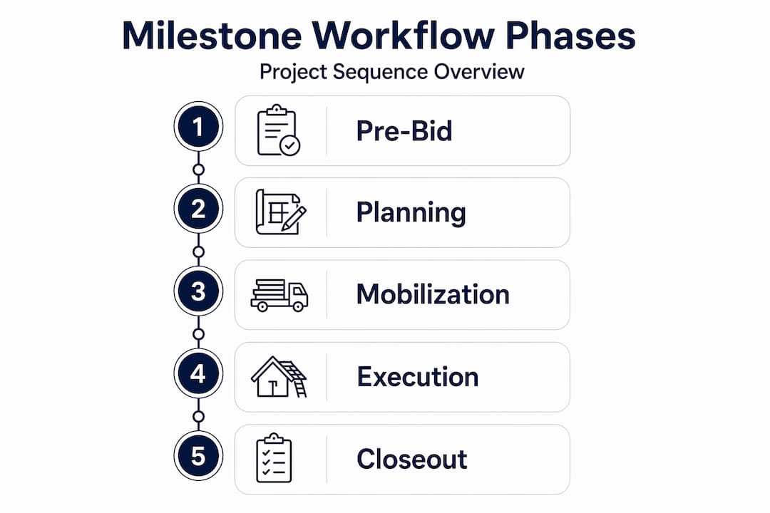 Infographic of roofing project milestone phases