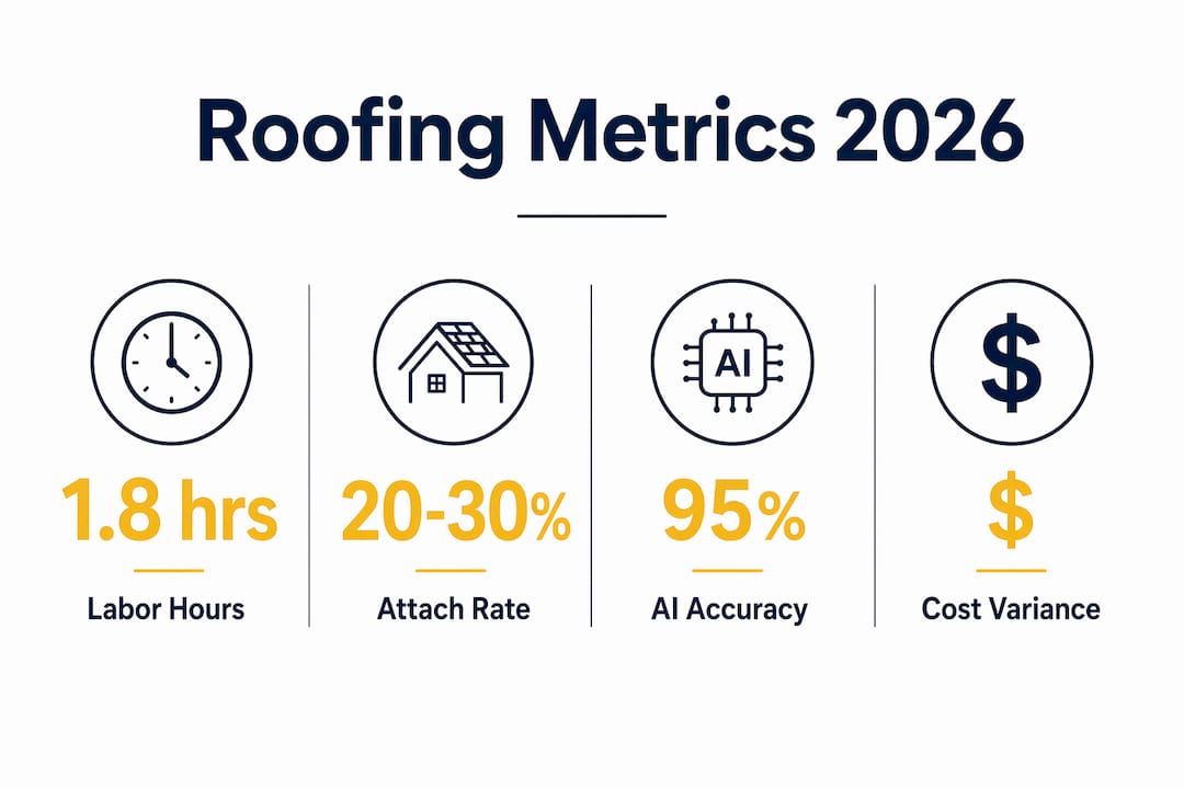 Infographic showing key roofing analytics metrics for executives