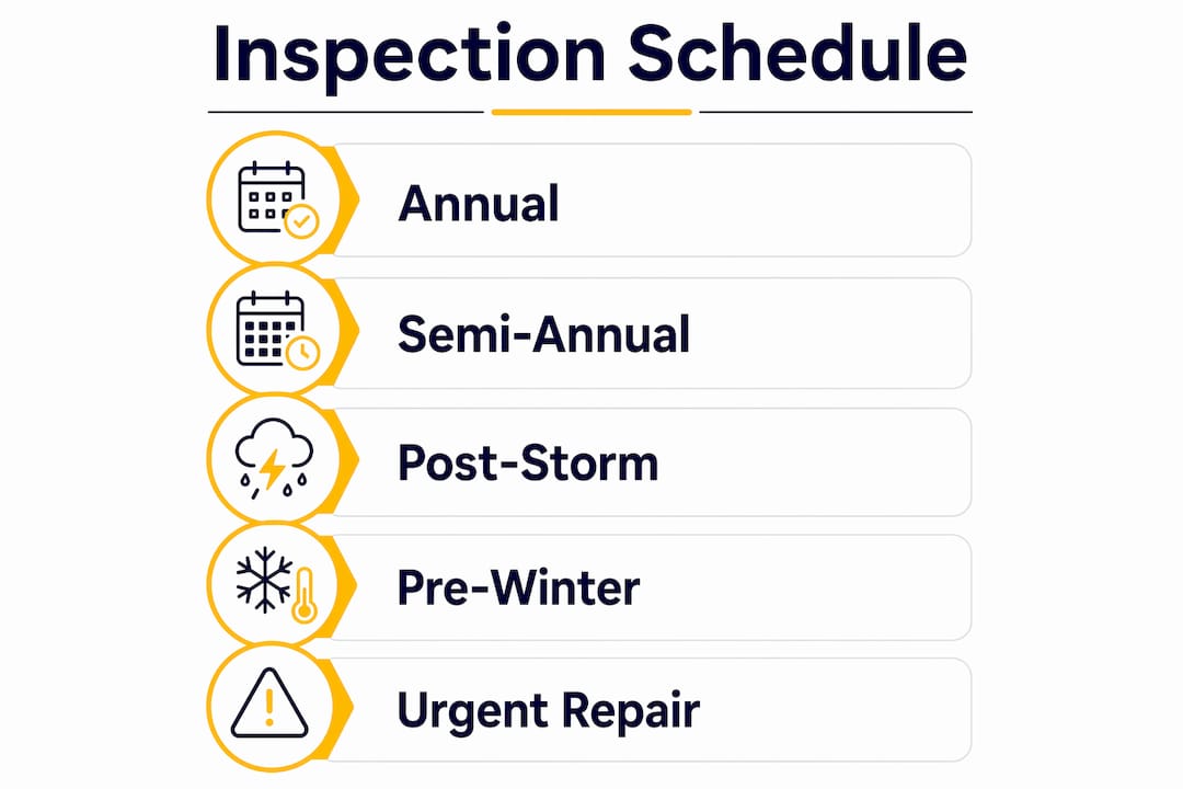 Infographic illustrating roof inspection schedule steps
