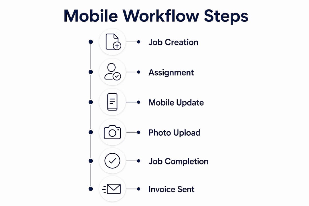 Infographic illustrating mobile roofing workflow steps