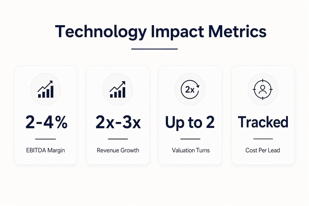 Infographic showing key technology impact metrics in roofing platforms