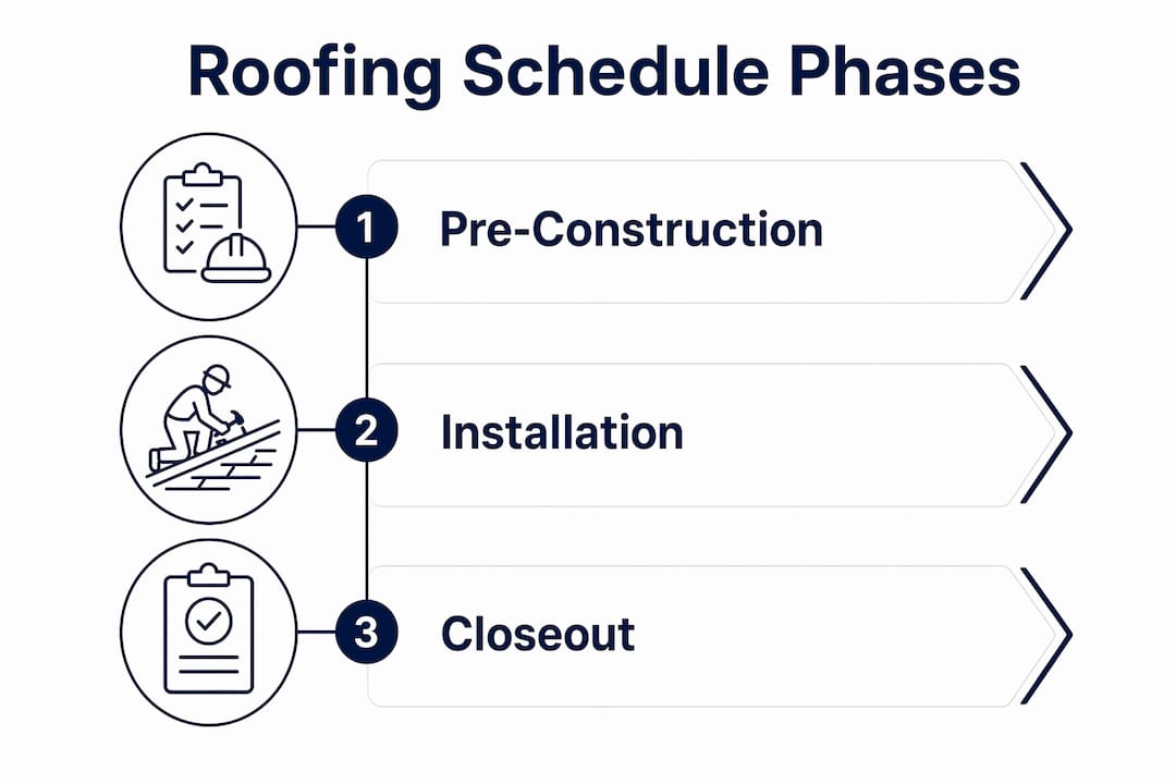 Infographic illustrating key phases of commercial roofing schedule