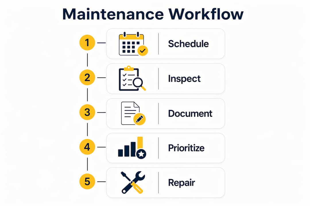 Infographic illustrating preventive maintenance workflow steps