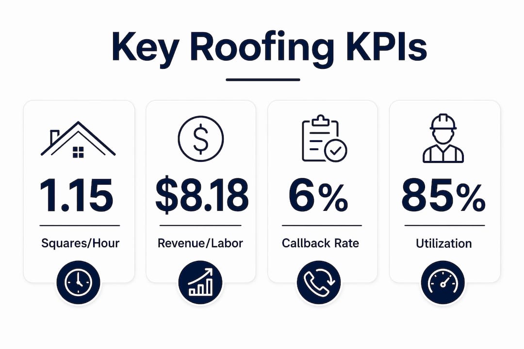 Infographic displaying key roofing productivity metrics