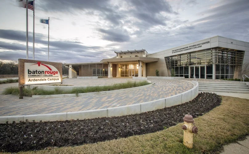 Modern exterior of the McKay Automotive Training Center featuring a street-front design with porches.