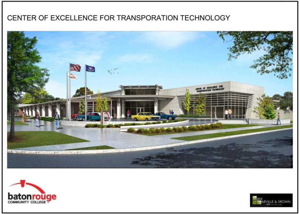 Rendering of BRCC's modern Center of Excellence for Transportation Technology by Louisiana community and technical colleges 
