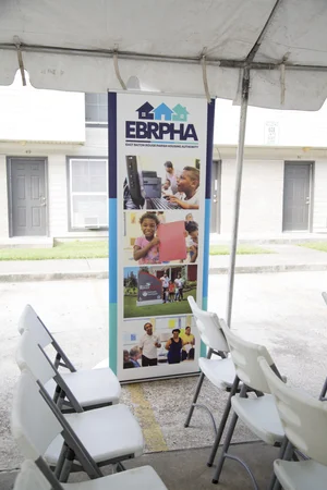 EBRPHA banner under a tent, flanked by white chairs.