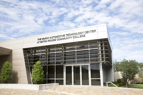 Close-up view of the entrance to BRCC's McKay Automotive Technology Center.