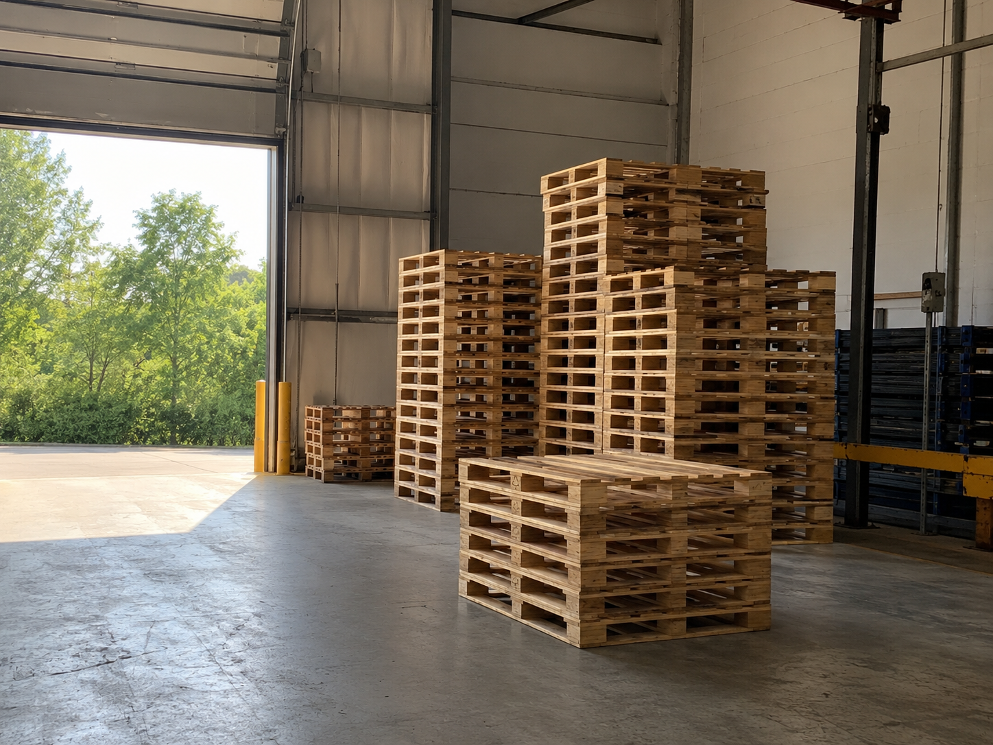 Stacks of graded wood pallets