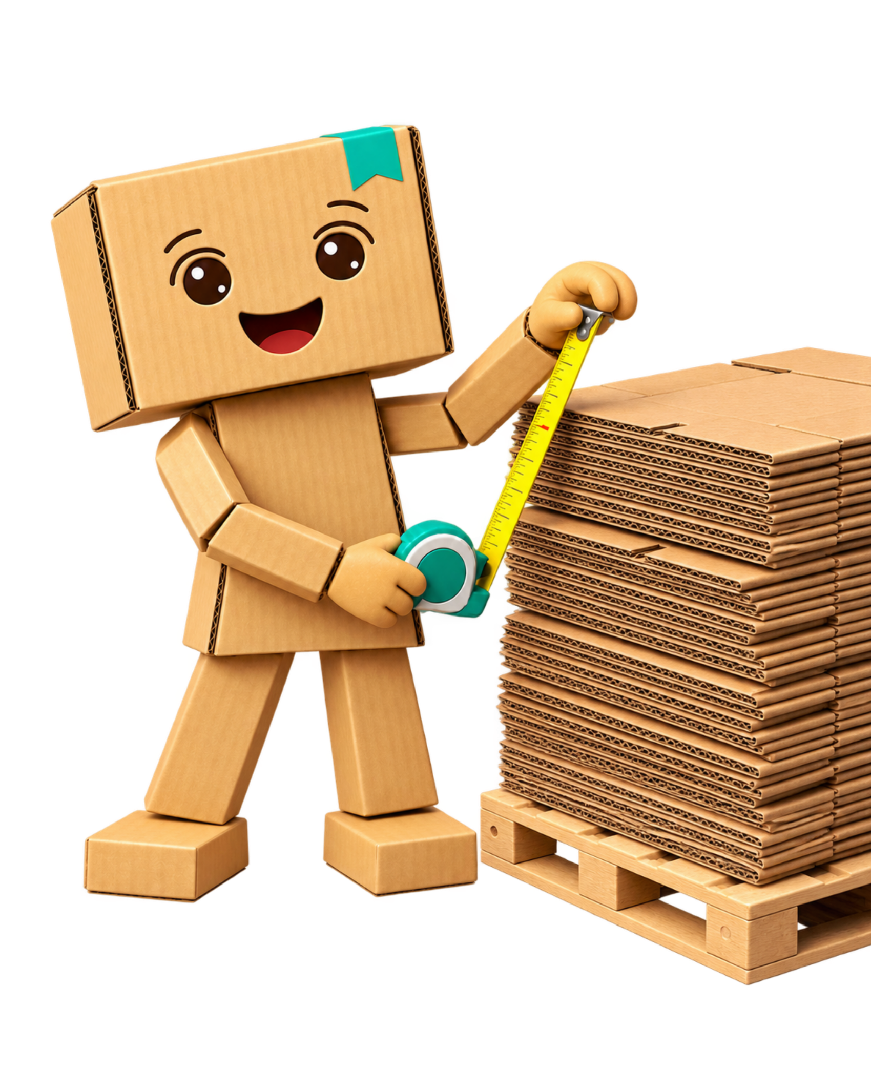 Boxy measuring a pallet of flat-packed boxes